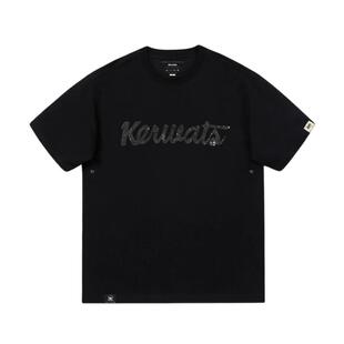 KERWATS可维斯品牌大码男女情侣英文立体烫钻夏季落肩圆领短袖T恤