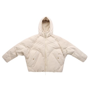 WM春季日系复古设计廓形蝙蝠袖连帽棉服男女潮牌宽松防寒加厚棉衣