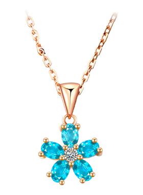 FIICCI珠宝 帕拉伊巴色霓虹蓝天然磷灰石925纯银锁骨链项链送礼