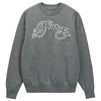 Ed Hardy埃德哈迪冬季新款手绣手缝米珠圆领落肩女士针织衫