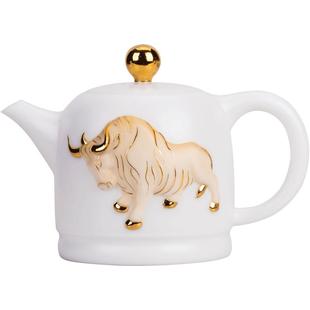 陈德根大师级羊脂玉白瓷茶具茶壶家用功夫西施壶泡茶壶彩绘生肖牛
