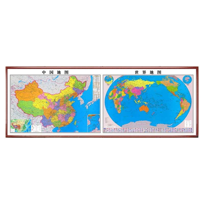 世界中国地图挂画办公室装饰壁画带框2025新版客厅沙发背景墙挂图