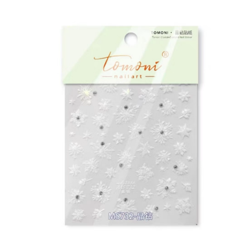爆款雪花晶钻美甲贴纸白色圣诞雪花饰品日系莫失立体贴纸tomoni