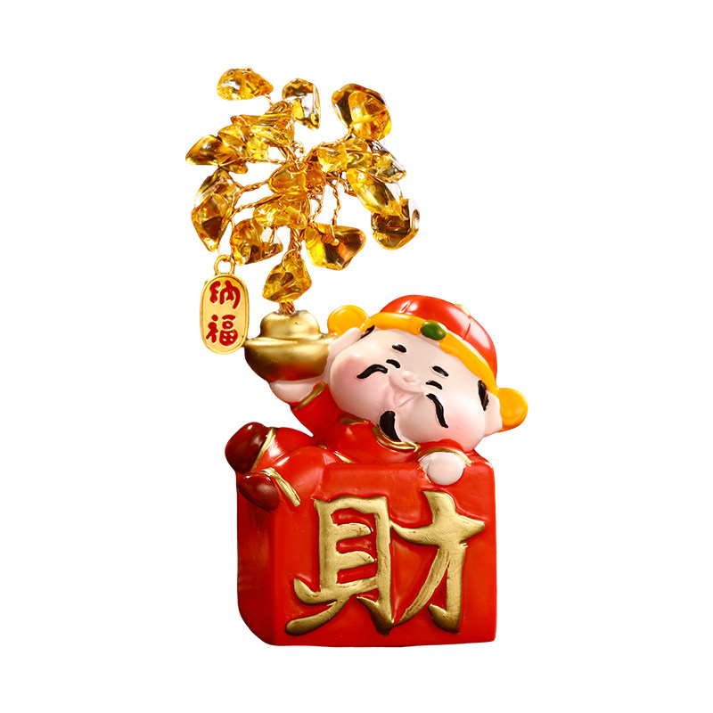 招财猫黄水晶财神小摆件