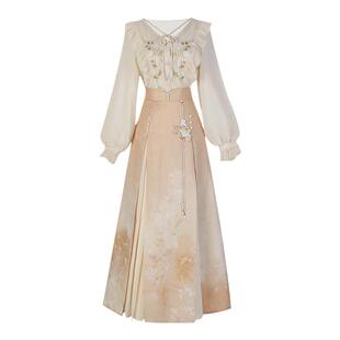 原创【秋意晚】宋制汉元素 v领上衣+改良三裥裙半裙秋季套装