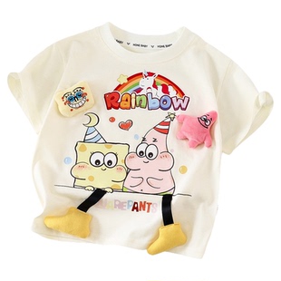 夏季儿童立体精梳纯棉短袖小宝宝百搭卡通T恤中大男女童可爱上衣