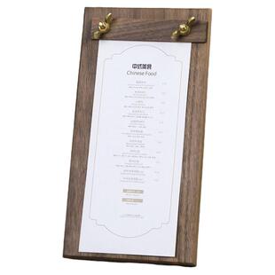 胡桃木菜单夹立式定制logo黄铜写字垫板A4A5板夹咖啡奶茶店展示牌