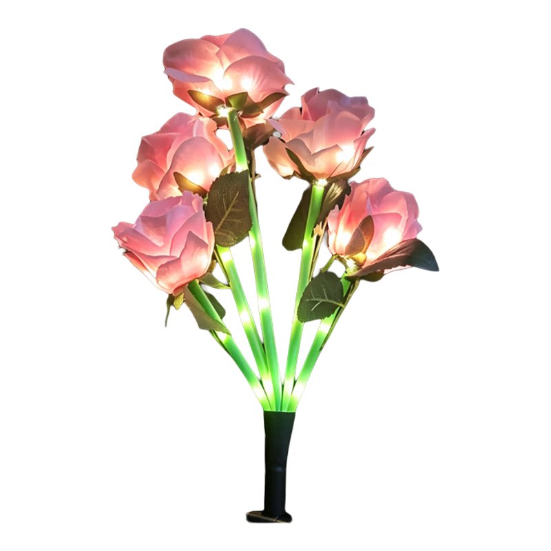 led太阳能5头玫瑰花灯户外别墅