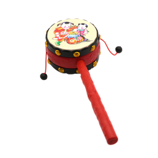 羊皮传统摇铃拨浪鼓新生婴儿童响铃益智玩具男女孩波浪手摇音乐鼓