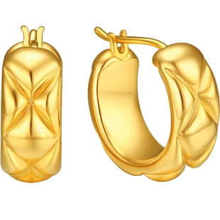 潮宏基至简黄18K金耳钉耳饰菱格纹彩金耳环耳扣礼朋克纪念礼物