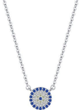 摩典925纯银可爱蓝眼睛水晶项链