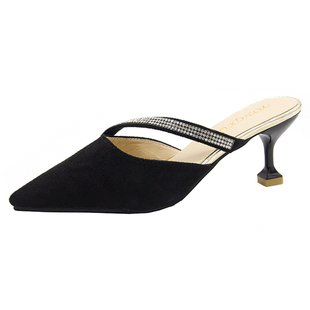 韩版包头拖鞋女外穿2026春夏季新款尖头细跟高跟鞋凉拖半拖女鞋子