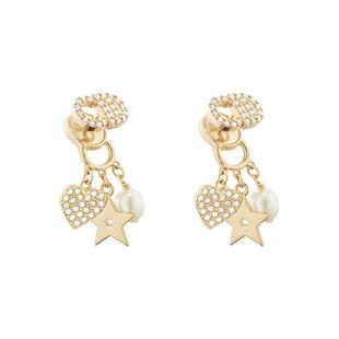 前后珍珠新款耳环女CD心形流苏复古耳钉字母后挂式两戴轻奢耳饰女