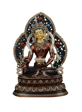 藏村紫铜镀银雕花财源天母摆件