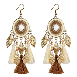 波西米亚风长款流苏耳环女高级感度假风羽毛耳钉民族风复古耳饰