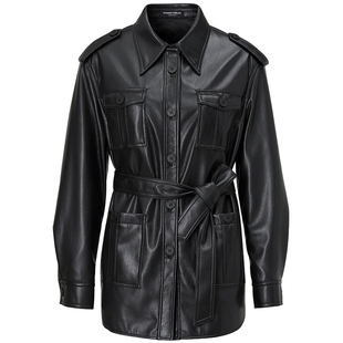 商场同款FF||仿佛春夏季黑色机车酷飒上衣中性风皮衣外套女