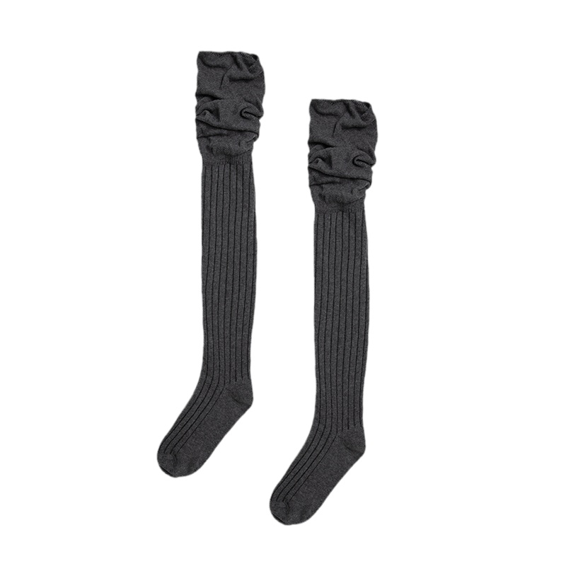 SS2L秋冬时尚大腿袜纯色褶皱袜筒长筒过膝袜子女小腿袜堆堆袜