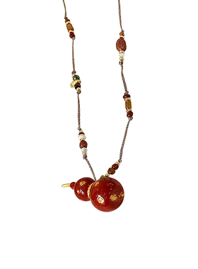 海蓝蓝新年红色葫芦吊坠项链