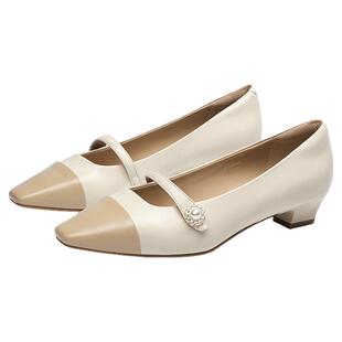 KISSCAT接吻猫[轻法式]玛丽珍通勤单鞋舒适拼接一字扣浅口单鞋女