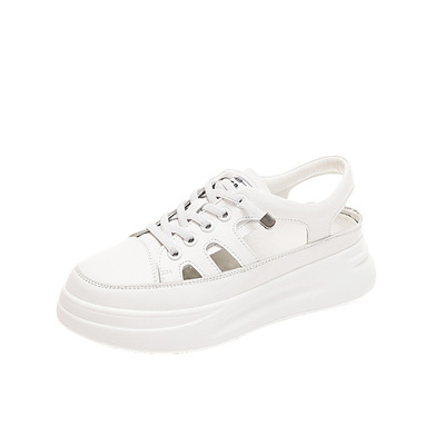 真皮~包头小白鞋女厚底女鞋镂空