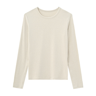 SEAWHEN海维恩秋冬打底衫女慕斯绒磨毛加厚抗起球正肩圆领纯色T恤