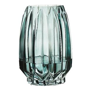 简约竖棱玻璃花瓶创意彩色透明百合花器客厅大号水养插花花瓶摆件