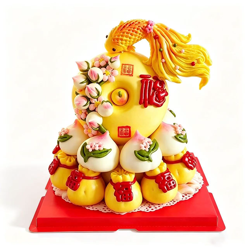 中式祝寿蛋糕胶东果蔬汁和面花馍