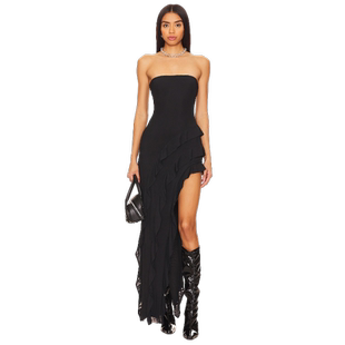 AFRM 抹胸连衣裙黑色显瘦性感风修身开叉礼服长裙REVOLVE小众新款