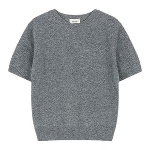 法式圆领灰色短袖针织衫夏百搭黑色复古通勤t恤休闲毛衣上衣女