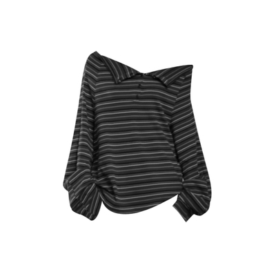 长袖女小众复古别致一字肩上衣潮