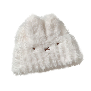 可爱白色米菲兔帽子毛茸茸女冬加绒加厚保暖显脸小针织护耳包头帽