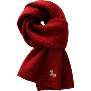 啄木鸟2026马年本命年礼物红色羊毛小马围巾女冬季新年女生红围脖