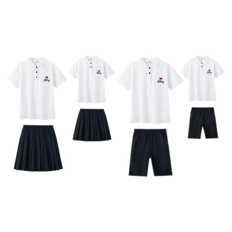 POLO衫亲子装春装一家三口2025新款潮百折裙母女装四口全家装班服