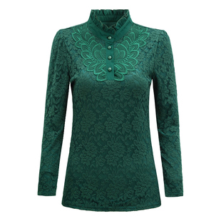 保暖衣女妈妈装冬季加绒加厚外穿2025新款大码内搭蕾丝打底衫高领