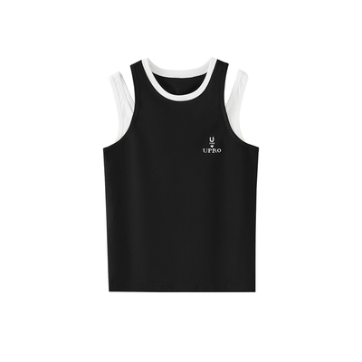 UPRO时尚假两件黑白撞色运动休闲背心男上衣