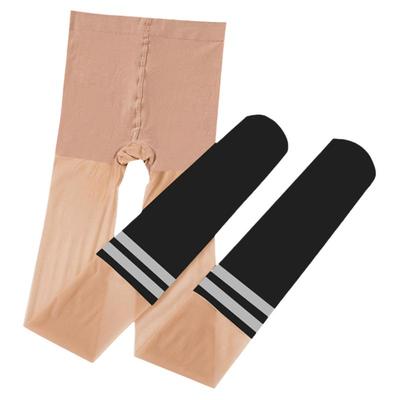 条纹假过膝假小腿薄连裤袜