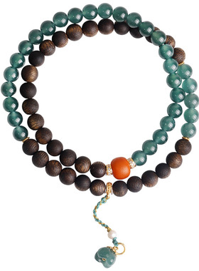 心斋堂奇楠沉香翡翠手串女