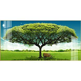 大树装饰画西墙客厅挂画沙发背景墙风景摇钱树绿色发财树风水壁画