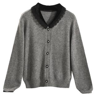 Outlets专柜撤柜正品 HZ冬装2025新款蕾丝拼接气质开衫羊毛毛衣女