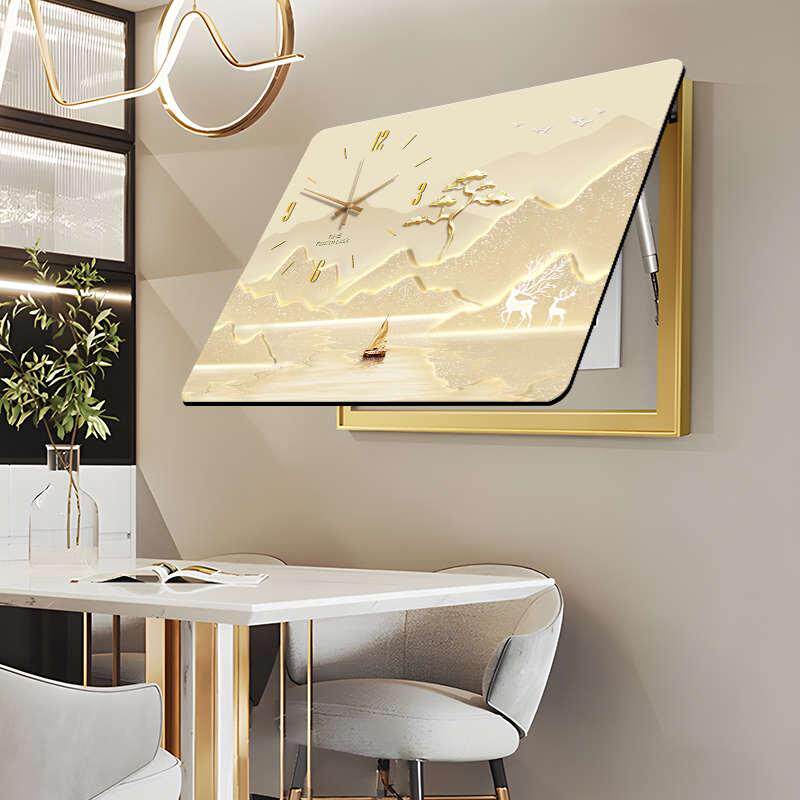 流水生财电表箱装饰画带钟表遮挡弱电箱挂画轻奢高级感配电箱壁画