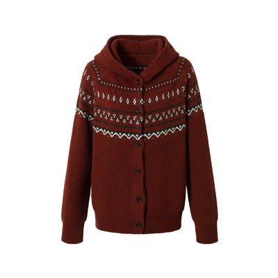 费尔岛羊毛毛衣通勤连帽