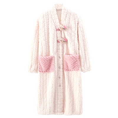 加绒加厚珊瑚绒孕产妇带胸垫睡衣