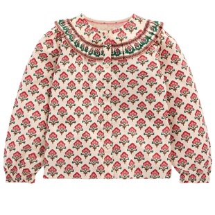 代购 MiniBoden儿童长袖衬衫 26春夏女童木刻花卉褶边上衣 2-14岁