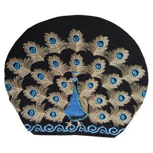 民族风绣花薄款棉麻帽子女帽孔雀开屏绣花帽子系带头巾帽包头帽子