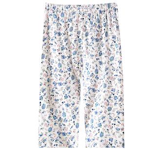 睡裤家居裤女士纯棉宽松大码加肥妈妈高腰夏季薄款针织七分短裤子