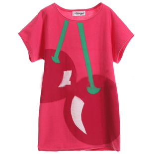 HERROYAL女童装美萌法式学院风樱桃连衣裙T恤裙纯棉洋气母女亲子