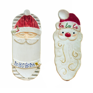 轩艺mud圣诞节装饰盘 圣诞老人浮雕长盘 节日甜品零食水果盘 礼品