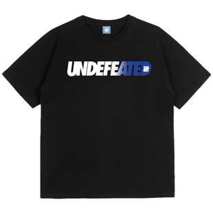 不败五道杠圆领短袖 HIAUTO UND渐变英文印花男女情侣款宽松T恤潮
