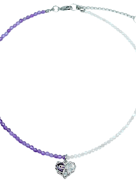 爱心蝴蝶结项链天然紫水晶月光石