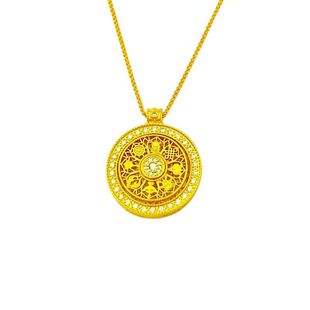 水贝黄金店同款金包银项链旋转八宝罗盘吊坠女镂空玫瑰花窗毛衣链